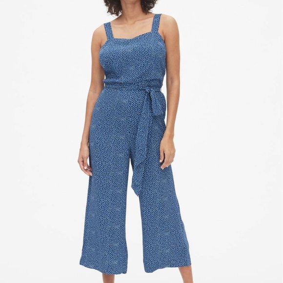 GAP Pants - GAP Blue Print Apron Wide-Leg Jumpsuit